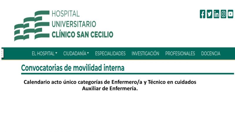 Acto único Traslados Internos 2025, categorías de Enfermero/a y TCAE