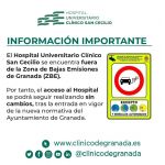 Información importante:  el Hospital Universitario Clínico San Cecilio se encuentra fuera de la Zona de Bajas Emisiones de Granada